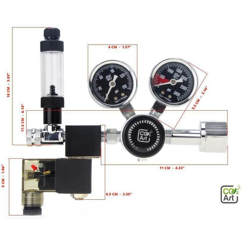 Co2 Art PRO-SE Series - Aquarium CO2 Dual Stage Regulator with Integrated Solenoid